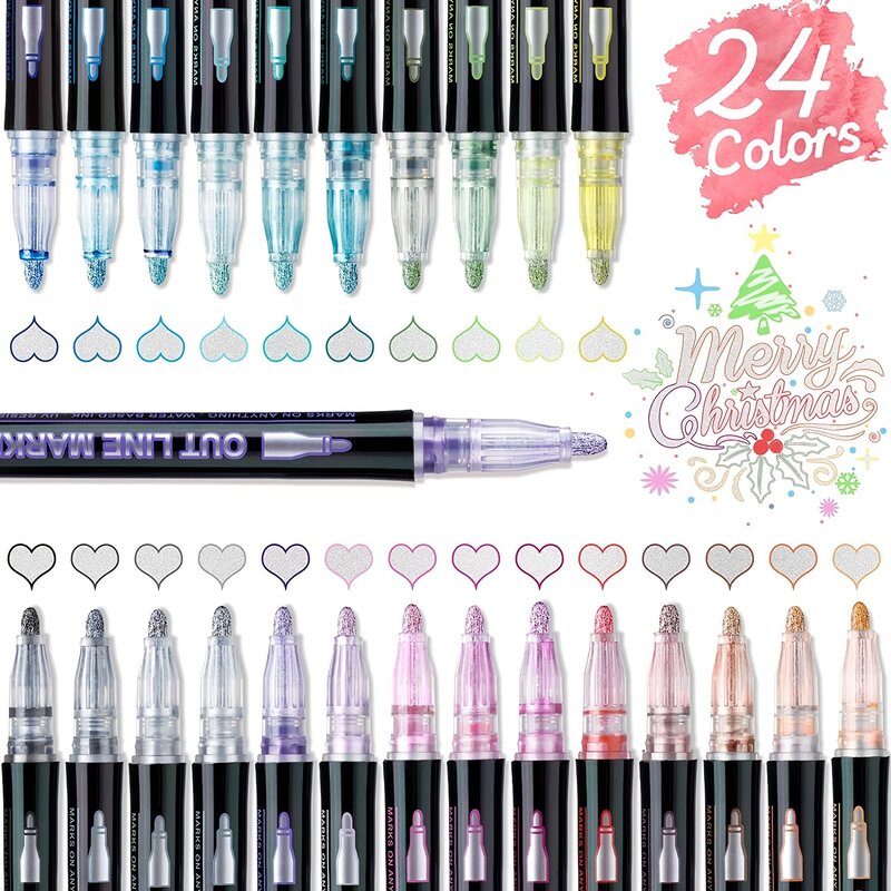 8/12/24 Colors Outline Markers Self Double Line Self Outline Metallic Pens for Scrapbook  Making Easter Eggs Art Crafts