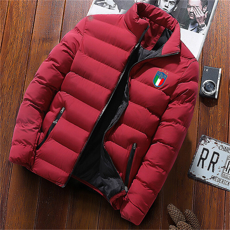 2024 autumn and winter coat men's fashion stand-up collar outdoor camping solid color coat light warm and comfortable cotton
