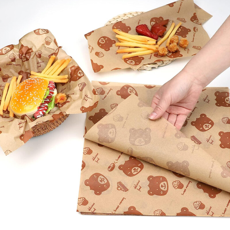 50PC Sandwich Packaging Paper Food Grade Without Bisphenol A 40g American Oil Resistant Paper Natural Color Meal Tray Pad Paper