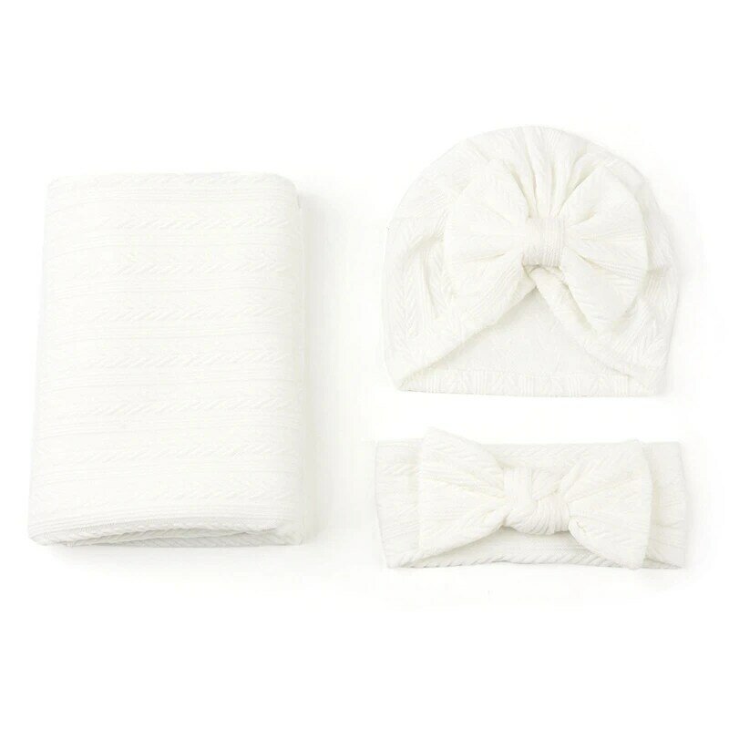 3pcs Infant Bowknot  with Headbands Hats Set Newborn Receiving Blanket Photography Props Shower Gift for Boy