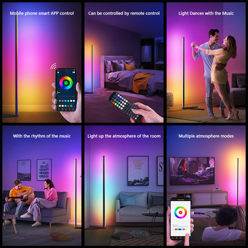 거실 밝기 조절 RGB 코너 플로어 램프, 140cm 스탠드, 스마트 앱 LED 무드 라이트, 침실용 북유럽 홈 장식, 인테리어 조명