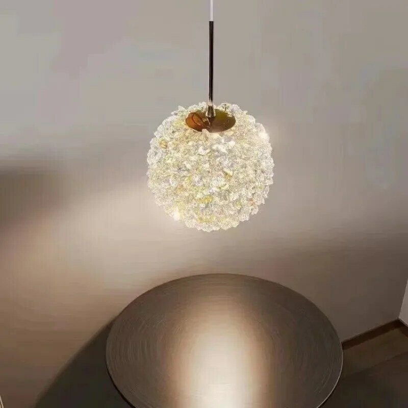 Lychee lampu gantung kristal kecil, lampu kristal hangat dan romantis, lampu panjang ruang bulat kamar tidur