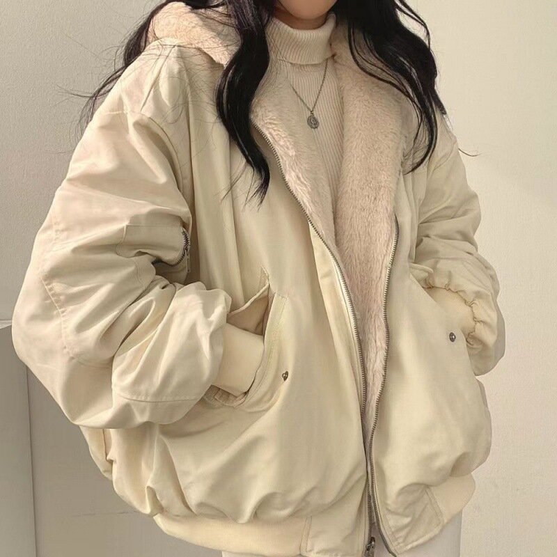 Winter addensare Warm parka donna oversize Kawaii Double Sided cappotto con cappuccio Ladies coreano Fashion Casual Loose Zip Up giacche