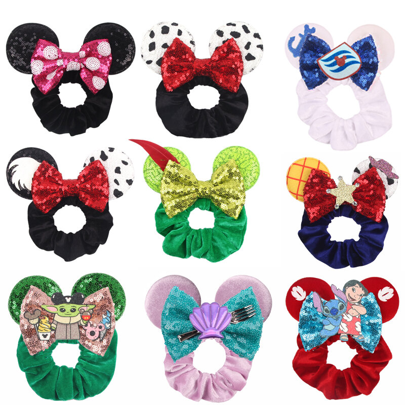 10Pcs/Lot Mouse Ears Velvet Hair Scrunchies For Girls Women 4"Bow Elastic Hairband DIY Hair Accessories Boutique Gift Wholesales