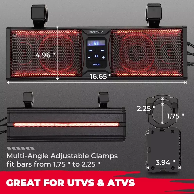 UTV-Mise à niveau du système de barre de son, haut-parleurs SXS, étanche, Bluetooth, éclairage LED multicolore, compatible avec Yicin is RZR for Can-Am Bery