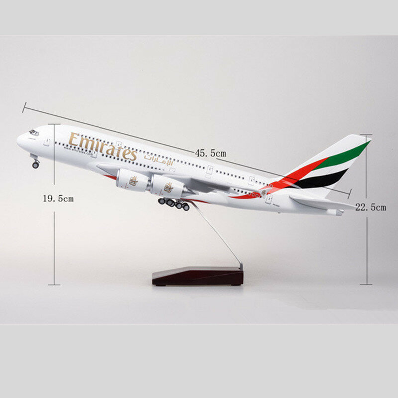45CM 1/160 scala Diecast modello A380/B777 Emirates Airlines aereo in resina con luce e ruote collezione di giocattoli decorazione regali