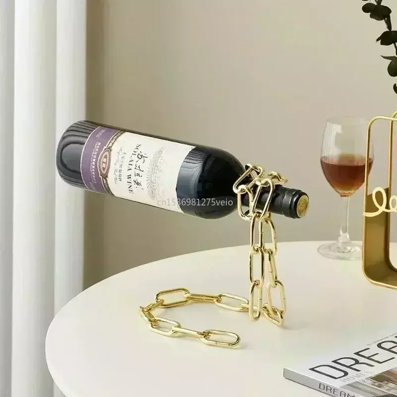 Bastidores de vino de cadena de hierro de suspensión mágica, soporte de exhibición de vino de una botella, soporte de cocina, comedor, decoración de Bar de bodega