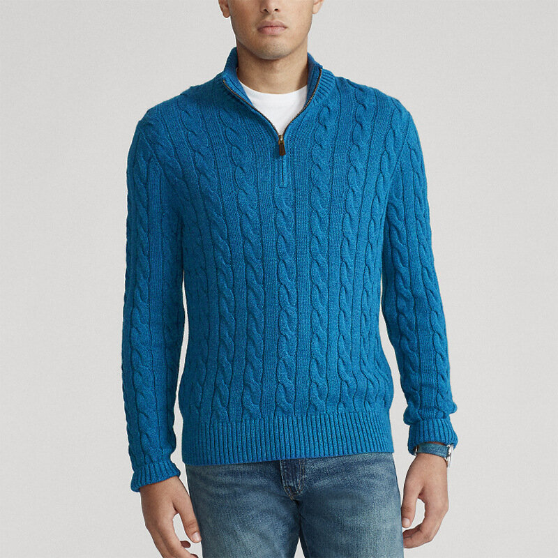 남성용 따뜻한 두꺼운 니트, 트위스트 하프 터틀넥 풀오버 스웨터, 캐주얼 단색 니트 스웨터, 가을 겨울