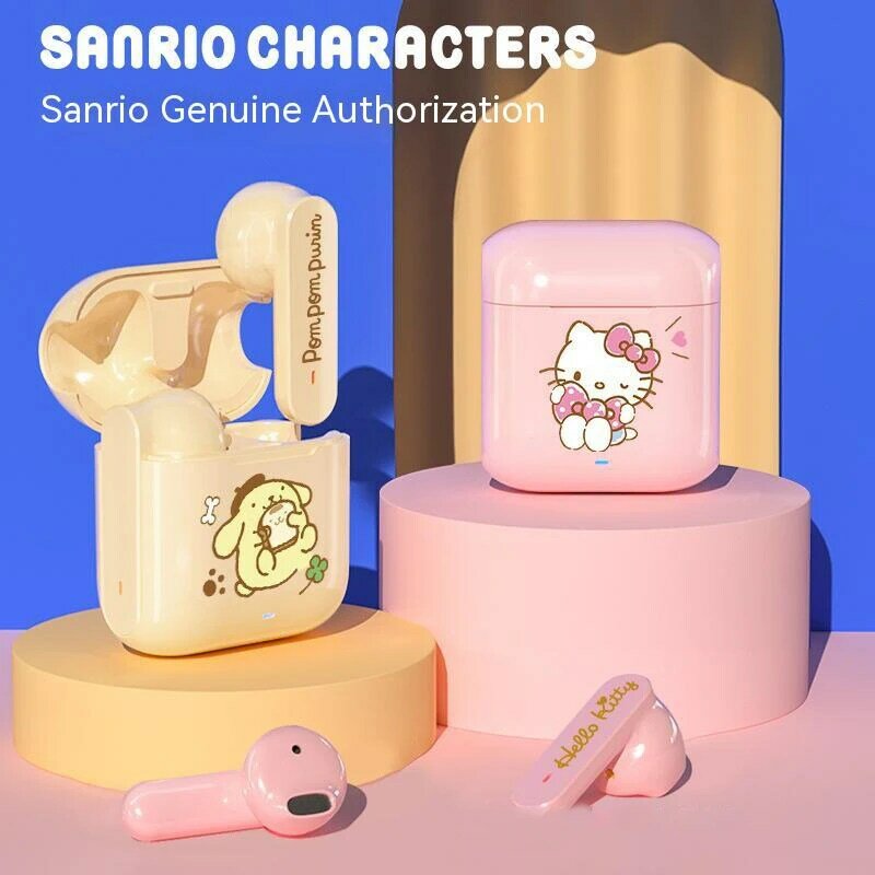 Sanrio Cinnamoroll Headphone Nirkabel Mic Kuromi Earphone Bluetooth Earbud Olahraga Hello Kitty Melody Mainan Kontrol Sentuh