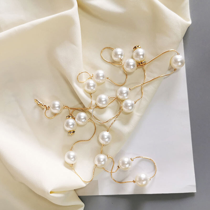 Gold/Silver Adjustable Metal Elegant Pearl Women's Belt Thin Chain Belt For Ladies Dress Skinny Waistband Decorative Jewelry