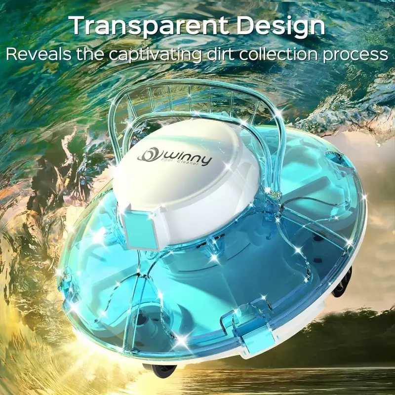 Aspirateur de piscine robotique sans fil bleu, port d'aspiration injuste pour les touristes, parking automatique, design transparent