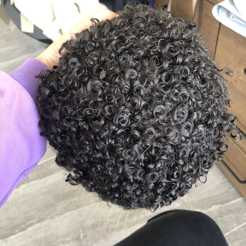 باروكة شعر طبيعي مجعد غير قابل للكشف للرجال ، خط شعر طبيعي ، شعر مستعار أسود أفريقي ، قطع شعر بديلة ، شعر اصطناعي ، شعري ، 15 مللي متر