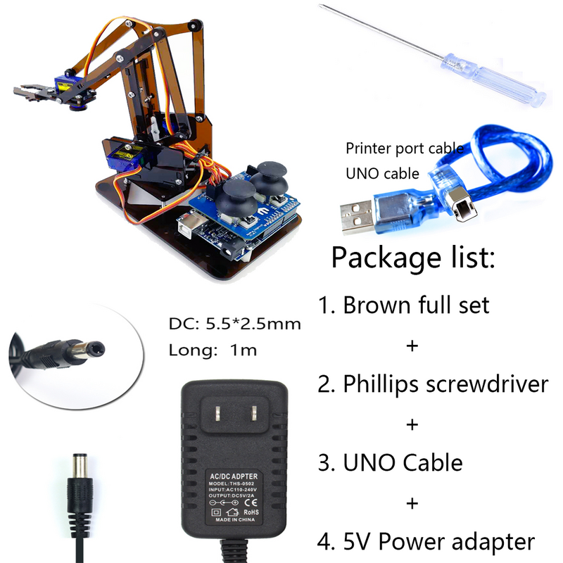 Desmontar Acrílico Garra Manipulador Braço Mecânico Robotic para Arduino UNO Aprendizagem, Kit DIY, brinquedos remotos inteligentes, SG90, 4 DOF