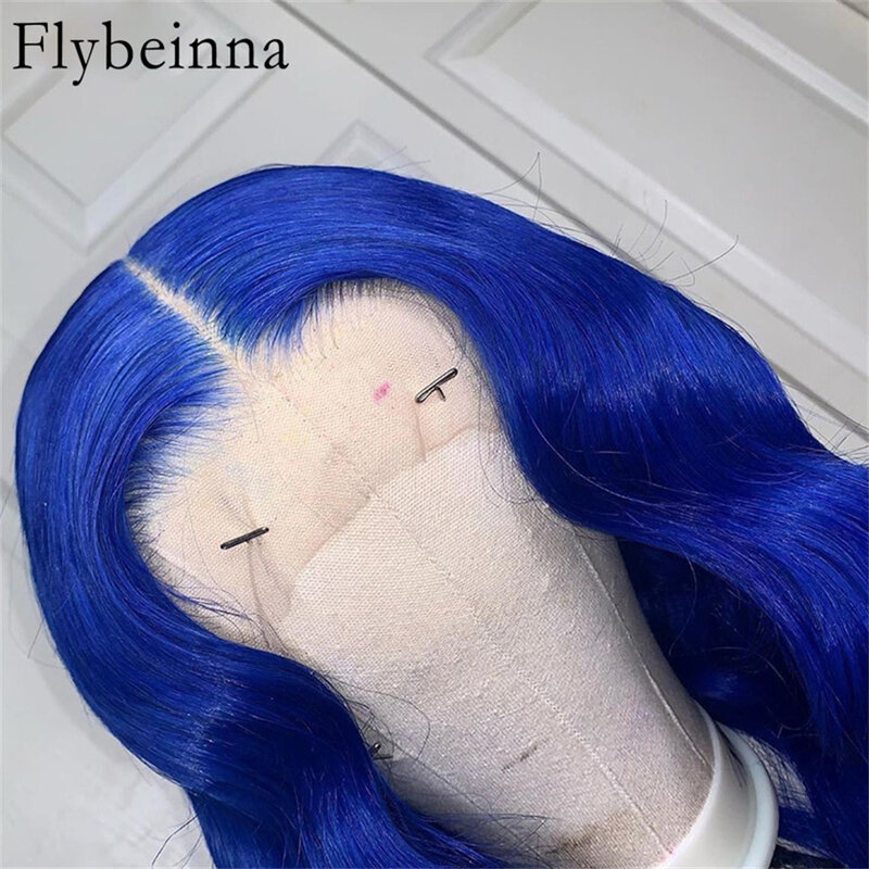 40INCH 13x6 Blue Transparent Lace Front Wig Human Hair Pre Plucked 13x4 Deep Wave Blue Human Hair 180% Density With Baby Hair