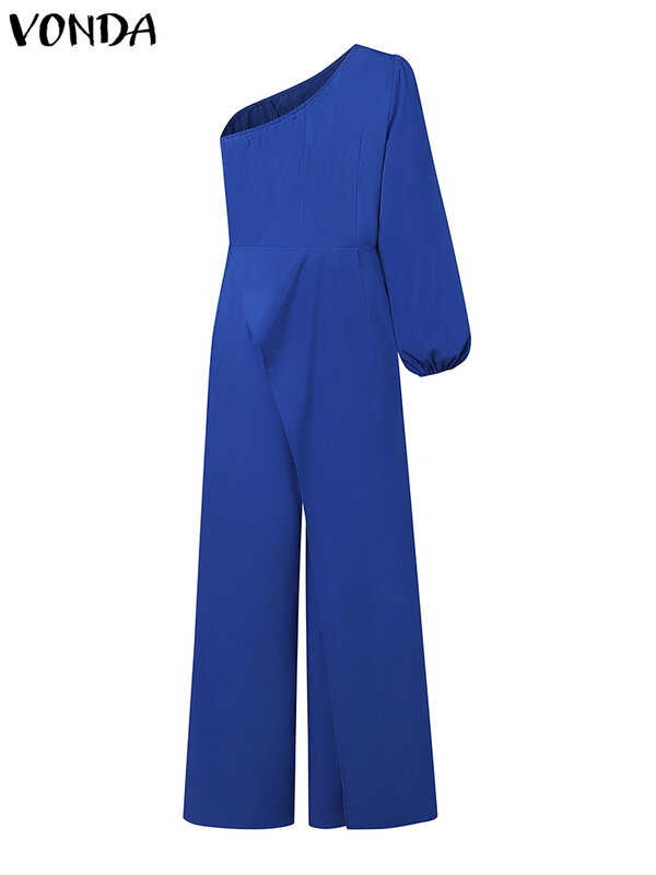 VONDA Jumpsuit wanita elegan ukuran Plus 5XL Musim Panas 2024 Romper bahu terbuka seksi lengan panjang Hem tidak beraturan Playsuit kasual Solid