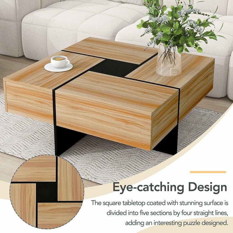 4 Hidden Storage Compartments Coffee-Tables, Brown