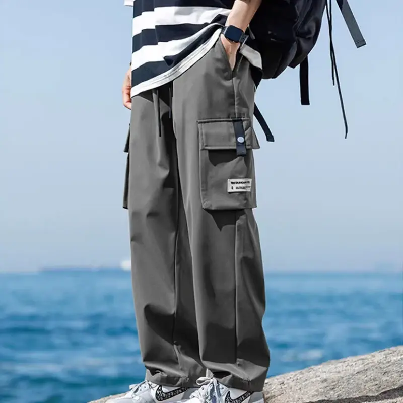 Workwear-Hosen, Herren Sommer dünne Eis Seide Freizeit hose, amerikanische trend ige Marke Multi Pocket Assault Pants, lockeres gerades Bein cu