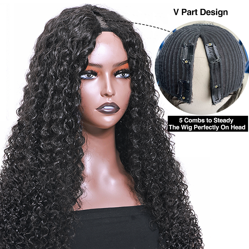 Peruca Curly V Part para Mulheres, perucas de cabelo humano Glueless U Part, peruca frontal brasileira de onda profunda, sem deixar de fora, à venda, 250%