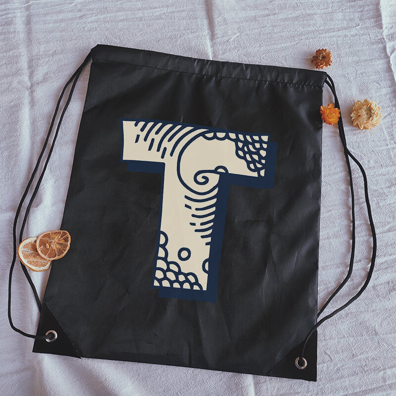 Mochila con cordón para hombre y niña, bolsa de baloncesto con estampado de letras y ondas creativas, portátil, personalizada