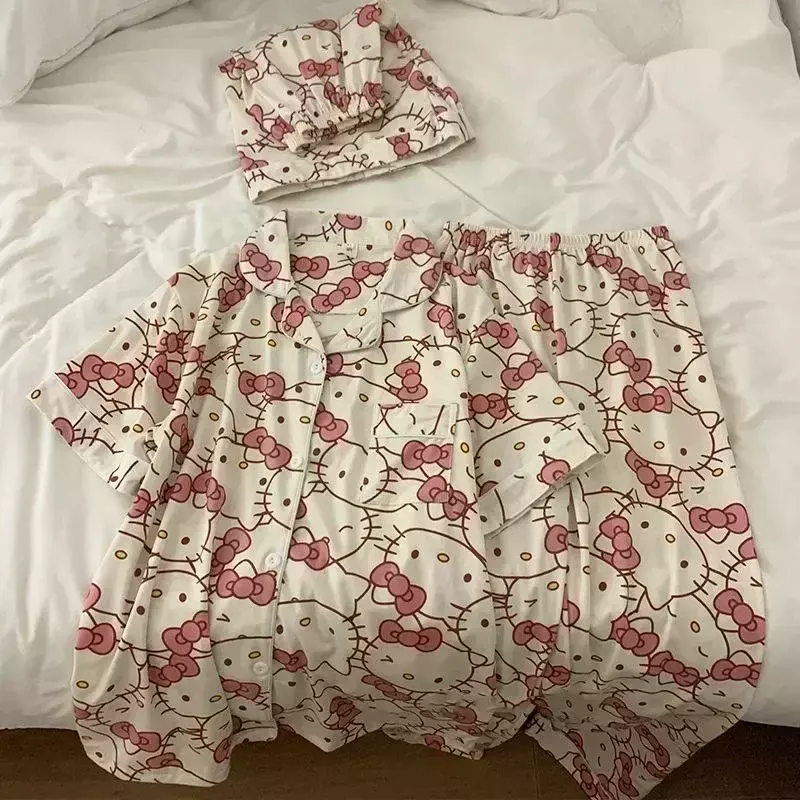 Sanrio Kuromi-Pijama corto de Hello Kitty Melody para mujer, ropa de dormir holgada de dibujos animados Kawaii, conjuntos de ropa corta