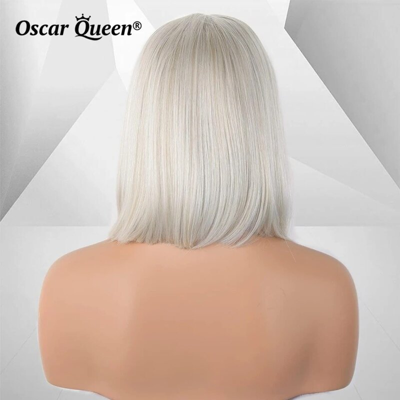 Peruca frontal com renda curta para mulheres, cabelo humano brasileiro, peruca pré-arrancada, branco e loiro, 13x4