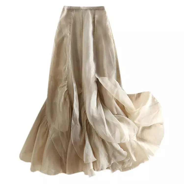 Юбка с листьями лотоса, ассиметричная пышная газовая юбка средней длины с завышенной талией, новый стиль на лето