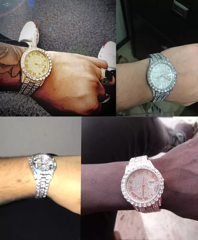 Relógio masculino cheio de diamante gelado, quartzo AAA CZ, impermeável, Hip Hop, relógio masculino, marca de luxo, presente para homens