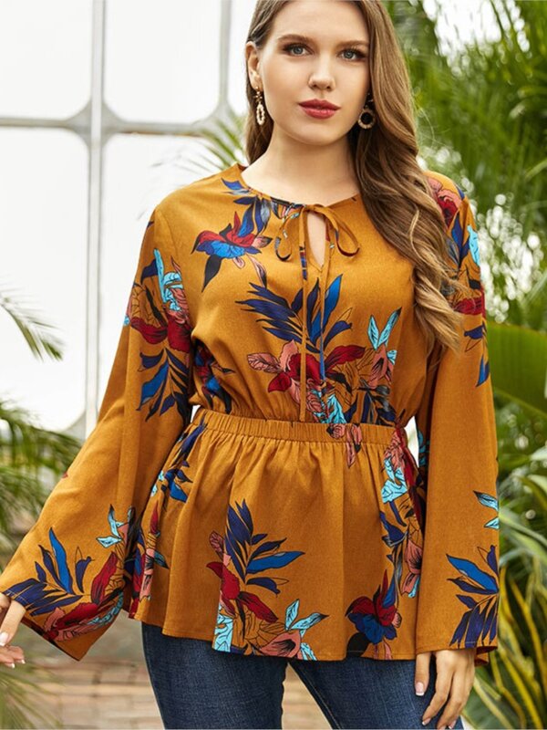 Женская блузка с длинным рукавом и цветочным принтом