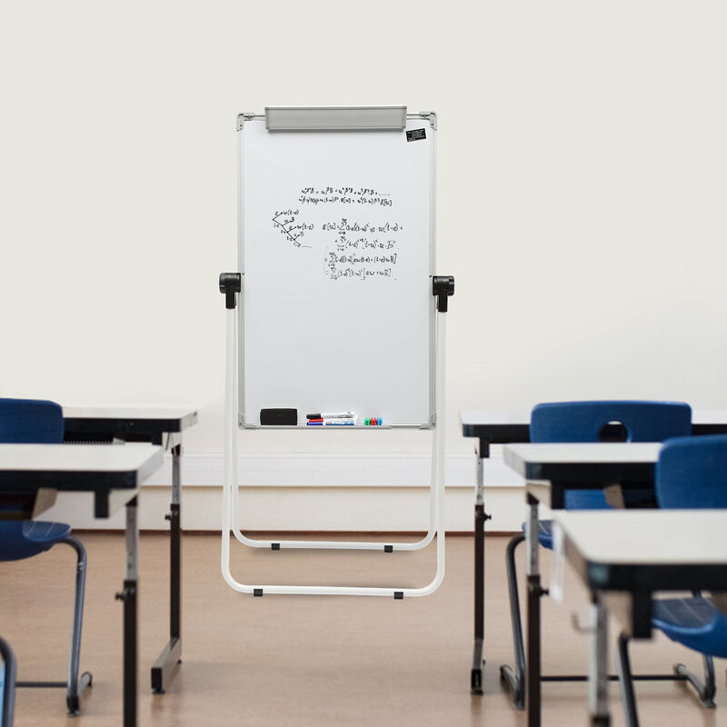 Papan putih berdiri dua sisi magnetik papan hapus kering papan putih portabel sempurna untuk kelas, prasekolah dan presentasi
