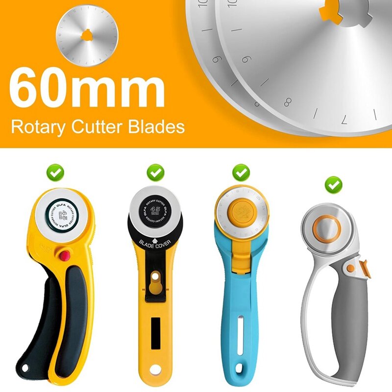 Cuchillas de corte rotativo de 60 Mm - 10 piezas, recarga de cuchillas rotativas, compatible con la mayoría de cuchillas rotativas de 60 Mm, duraderas