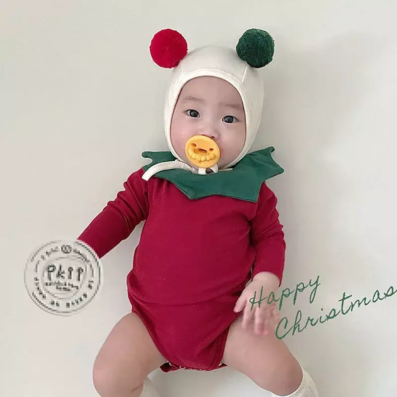 Setelan pakaian Natal bayi baru 2024 Bodysuit lengan panjang imut bayi + celana + topi 3 potong setelan pakaian natal anak laki-laki perempuan