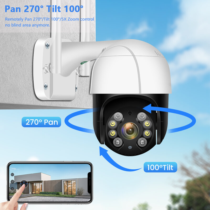 5MP H.265 + 자동 추적 PTZ Wifi IP 카메라 야외 1080P HD 3MP Wifi 카메라, 무선 오디오 AI 인간 감지 보안 CCTV 카메라