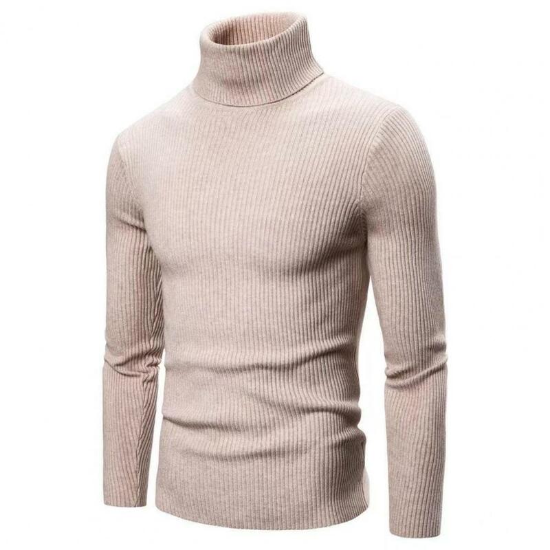 Sweater rajut warna polos, Sweater Turtleneck Pria Slim Fit, atasan Pullover bergaris untuk musim gugur/musim dingin warna Solid