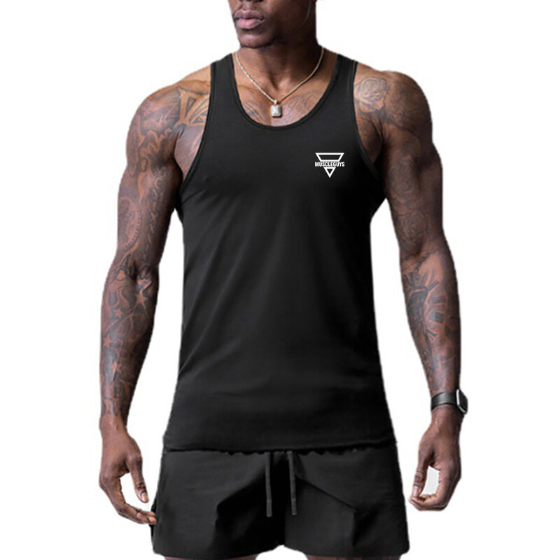 New Gym Bodybuilding Sleeveless Quick-dry Mesh Slim Fit Tank Tops Men Outdoor Casual Summer Breathable Cool Feeling Muscle Shirt