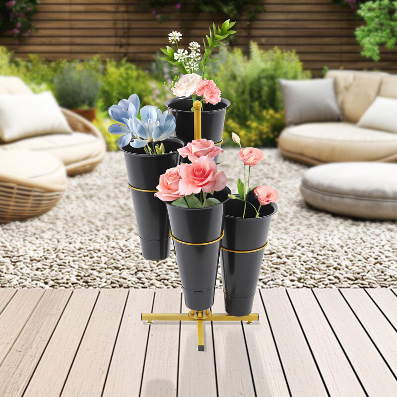 Stojak na kwiaty - metalowy stojak na rośliny z 4 wiadrami, półka na kwiaty do wystroju kwiatystycznego
