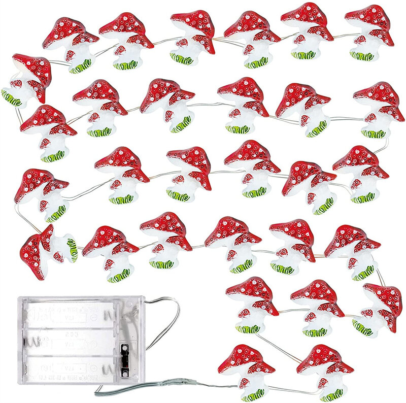 キノコ型のLEDストリングライト,20/30 LED,銅線,クリスマスの花輪,屋内と屋外,庭,パーティーの装飾
