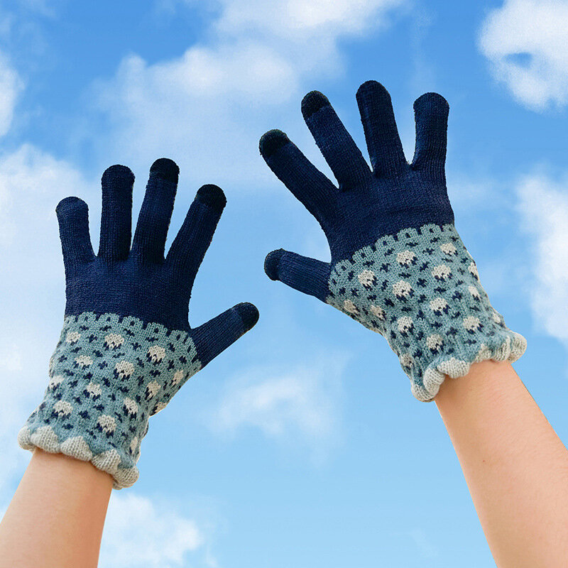 Зимние вязаные теплые перчатки для девочек женские перчатки для сенсорного экрана для игр на телефоне для активного отдыха велосипедные плотные вязаные перчатки