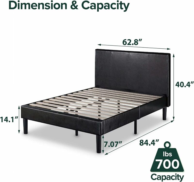 Marco de cama de plataforma tapizada de piel sintética, base de colchón, soporte de tira de madera, montaje fácil, Zinus Gerard