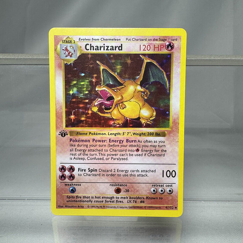 Pokemon 1st Edition Base Set Foil Flash Charizard Pikachu Clefairy Game Collection carte gioco per bambini giocattoli Flash Proxy Cards