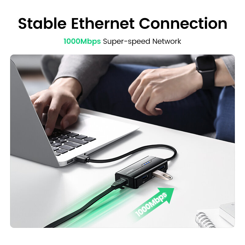 Ugreen USB3.0 Ethernet Adapter 1000Mbps Usb RJ45 Usb Hub Voor Laptop Xiaomi Mi Box S/3 Windows Ethernet hub Usb Lan Netwerkkaart