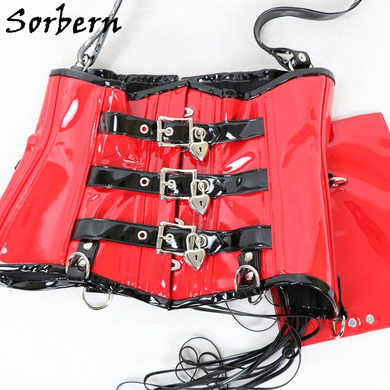 Sorbern Customized Lockable Cupless Corset Women BDSM Fetish Red Patent Corset