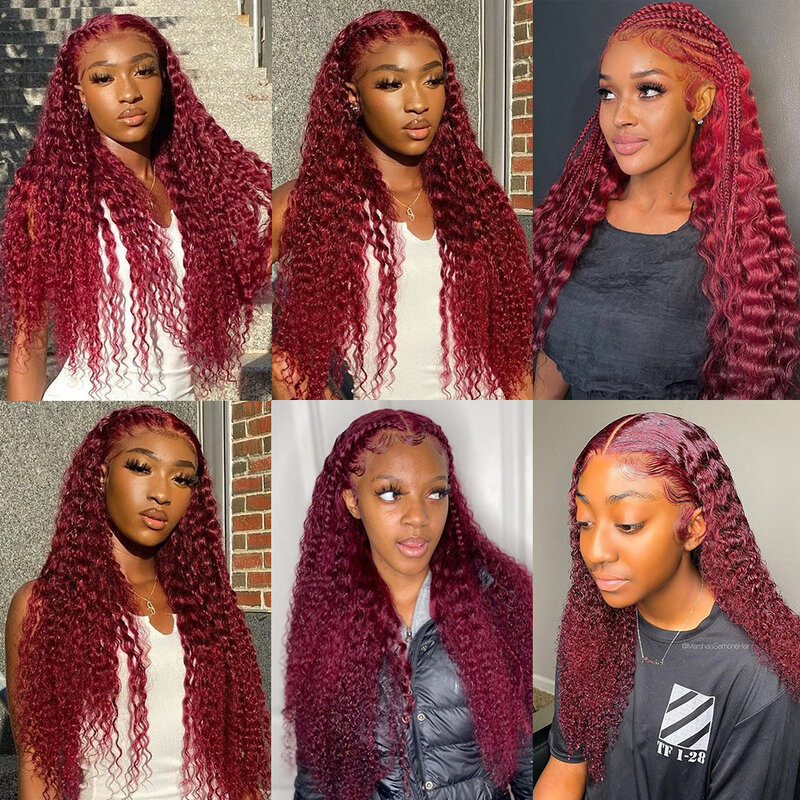 99J Colored 360 Lace Front Human Hair Wigs Deep Wave Burgundy 13x4 13x6 HD Transparent Lace Frontal Wig Wine Red Wig For Women