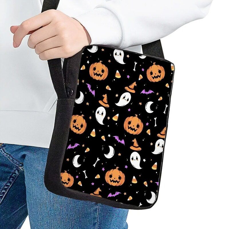 Tas kurir kecil untuk wanita baru populer Halloween pola labu hantu cetak tas selempang tas bahu belanja kasual perjalanan