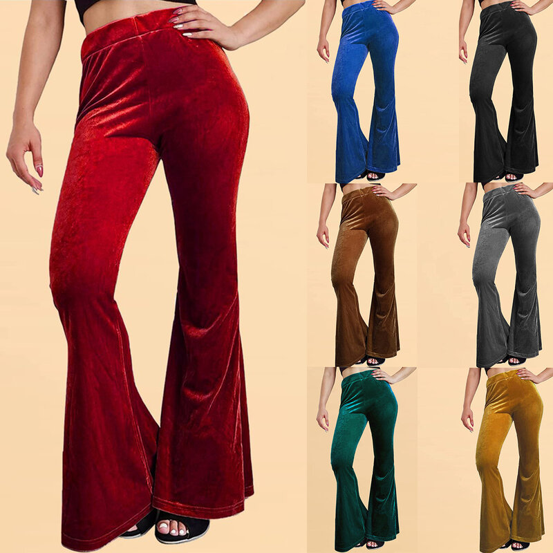 2023 Ladies Velvet Bell-bottoms Elastic Elastic High-waisted Bell-bottoms Casual Pants Women Korean Reviews Clothes Pants Women