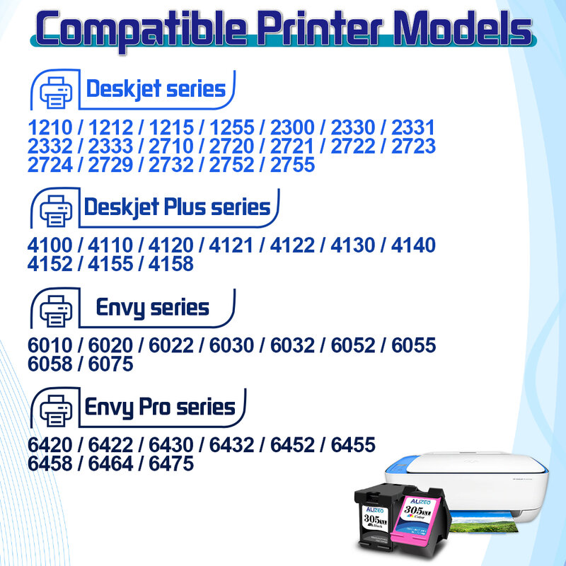 Alizeo Pengganti Produk Ulang untuk HP 305 HP 305 XL Kartrij Tinta untuk HP Deskjetseries 4100 1212 1255 4122 6422 6430 2332