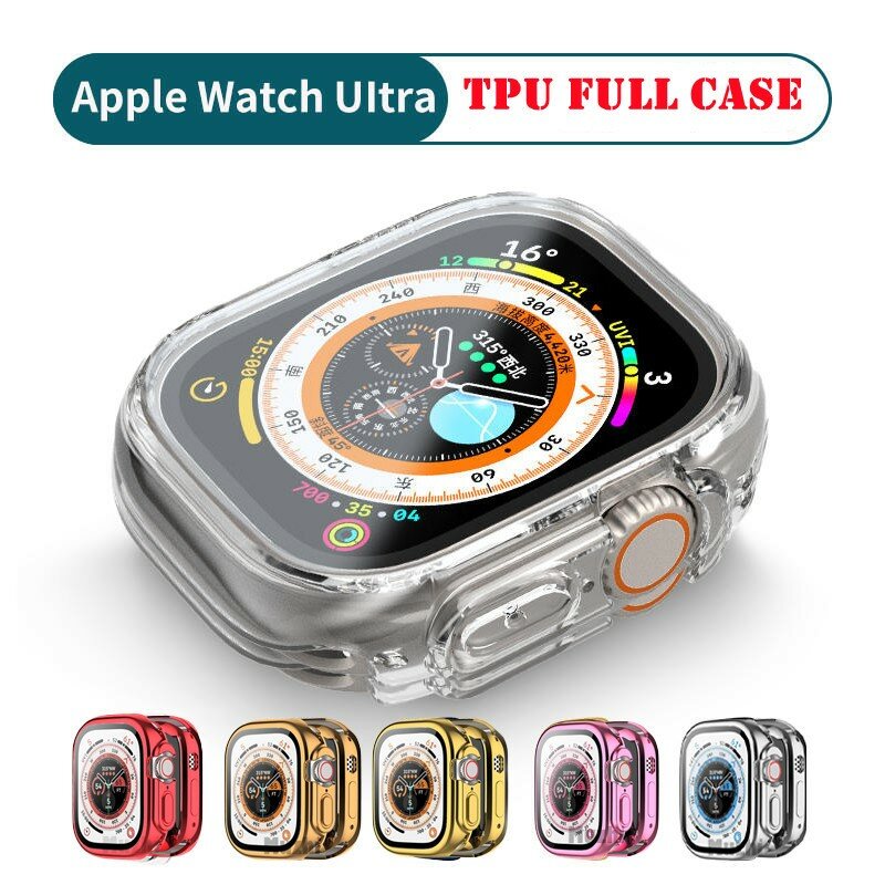 TPU Full Cover untuk Apple Watch Ultra Case 49Mm 42Mm 44Mm 40Mm 38Mm Pelindung Layar IWatch Series 8 7 6 5 4 3 SE Casing 45Mm 41Mm