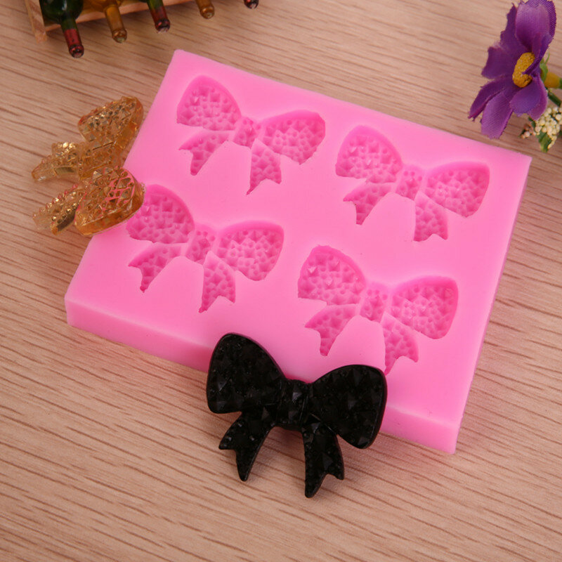 4 Bow Shaped Silicone Mold Fondant Cake Decoration Chocolate Jelly Kitchen Mousse Baking Tool Drop Adhesive Soil Resin Mold