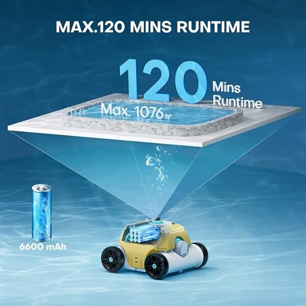 Ofuzzi Cyber-limpiador de piscina robótico inalámbrico, máx. 120 minutos de tiempo de ejecución, estacionamiento automático, aspiradora de piscina automática para todo sobre/en el suelo
