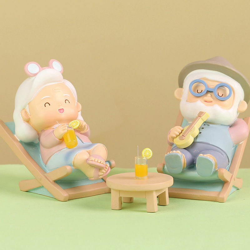 Mini figuras de abuela, abuelo, amantes dulces, pareja de personas mayores, coche, pastel, adorno de escritorio, figuritas en miniatura, decoración del hogar