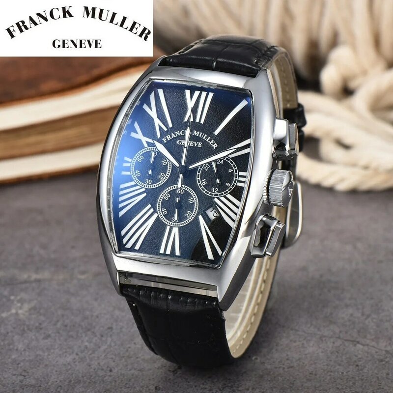 FRANCK MULLER projektant mody Tonneau zegarek kwarcowy dla mężczyzn pasek skórzany na co dzień luksusowy biznesowy zegarek na rękę
